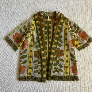 Vintage Floral 60s 70s Towel Terry Cloth Handmade Coverup Cardigan